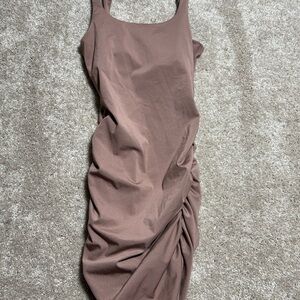 Cotton On Mauve-Brown Sleeveless Ruched Midi Dress